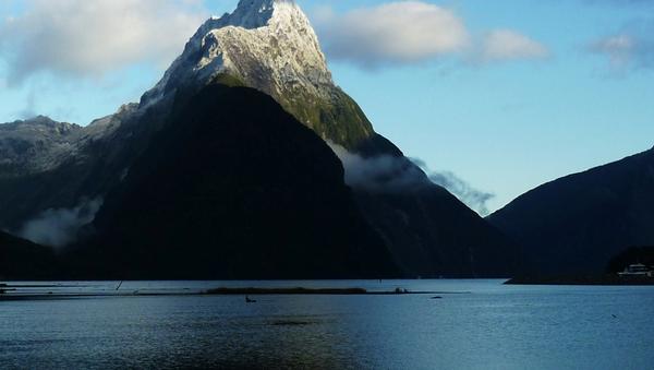 First snowfall blankets Mitre Peak at Milford Sound. 